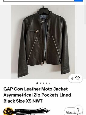 GAP Black Leather Moto Jacket with Silver Hardware